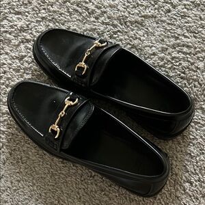 Black Loafers with Gold Buckle